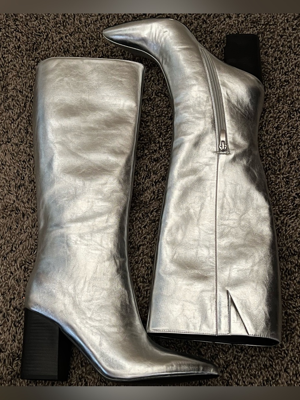 Nine West Silver Metallic Tall Block Heel Boot Women’s Size 8M